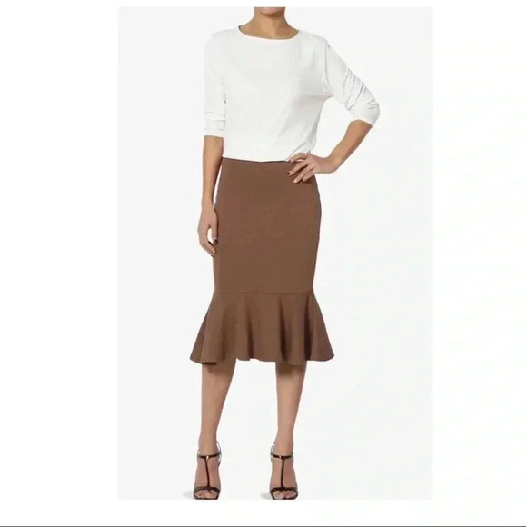 🆕 Zenana Outfitters Light Brown Mermaid-Hem Mid Skirt XL🆕 - Picture 1 of 10